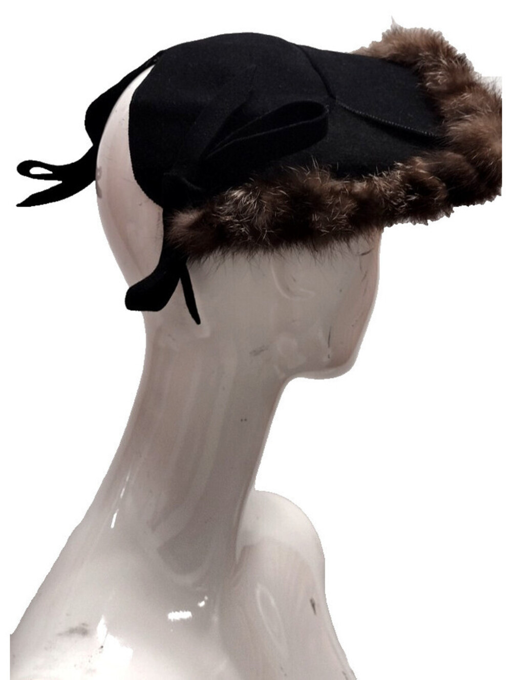 Vintage 1940s Frank Palma Originals Fascinator Felt Hat Black Bow Evening Wear